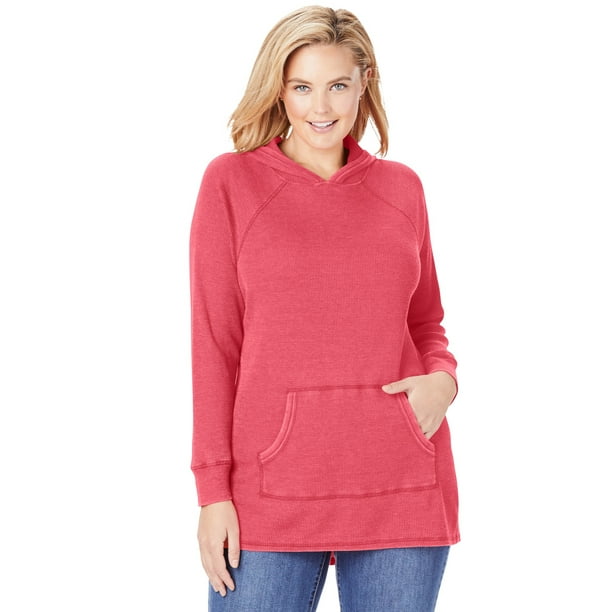 Woman Within Womens Plus Size Washed Thermal Waffle Lace-Up Hooded Sweatshirt Woman Within Womens Plus Size Washed Thermal Waffle Lace-Up Hooded Sweatshirt